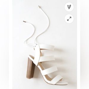 Lulus Marlena White Caged Lace-Up Stacked Heels size 7.5